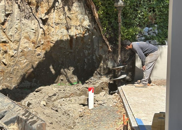 Pier drilling operation at a foundation site